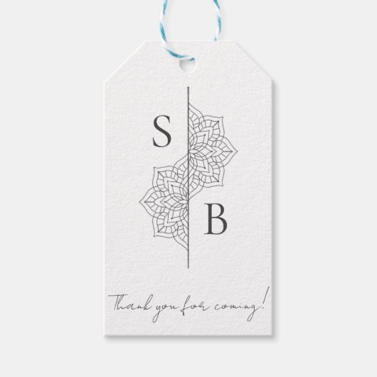 Eenvoudige moderne Boho Monogram Mandala bruiloft Cadeaulabel (Voorkant)