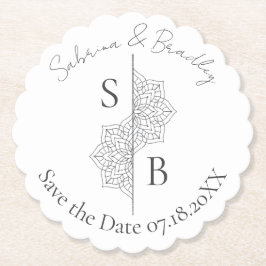Eenvoudige moderne Boho Monogram Mandala bruiloft Kartonnen Onderzetters