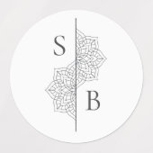 Eenvoudige moderne Boho Monogram Mandala bruiloft Labels (Design 1)