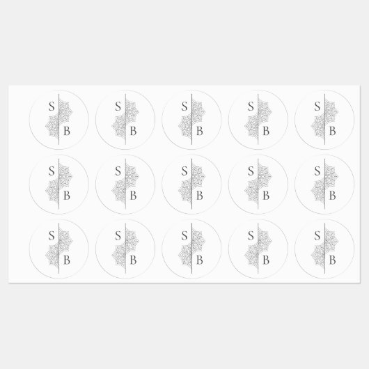 Eenvoudige moderne Boho Monogram Mandala bruiloft Labels (Vel)