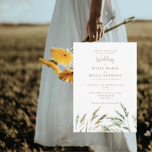 Eenvoudige moderne Boho Waterverf Grass Wedding Kaart