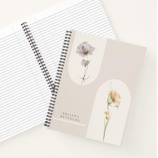 Eenvoudige Moderne Boho Wildbloemen op Neutraal Be Notitieboek