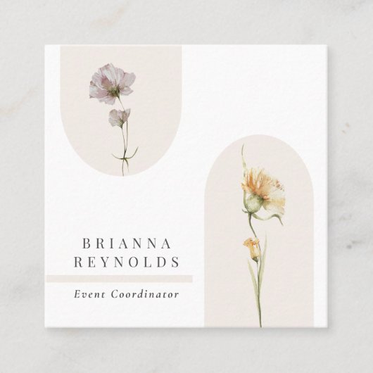 Eenvoudige Moderne Boho Wildbloemen op Wit Vierkante Visitekaartje (Voorkant)