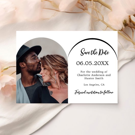 Eenvoudige moderne boog foto bruiloft save the date
