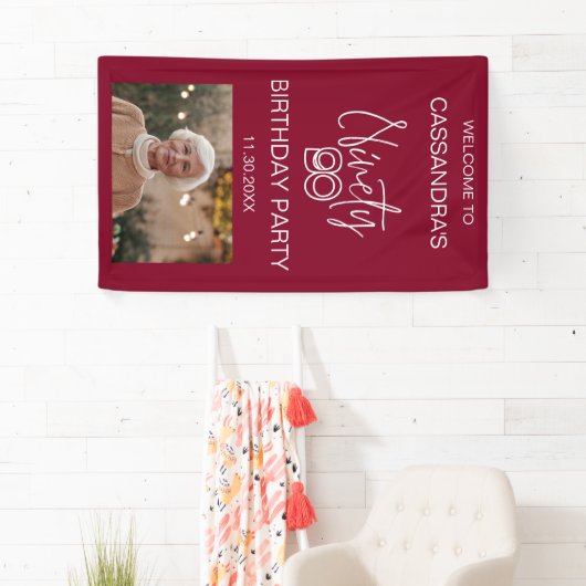 Eenvoudige moderne Bourgogne Foto 90e verjaardag W Spandoek (Insitu)