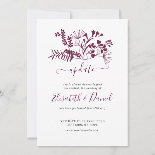 Eenvoudige Moderne Bourgondiër Trouwupdate Kaart (Voorkant)