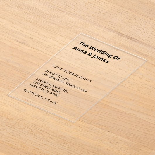 Eenvoudige moderne bruiloft acryl uitnodiging acryl uitnodigingen (Laagn)