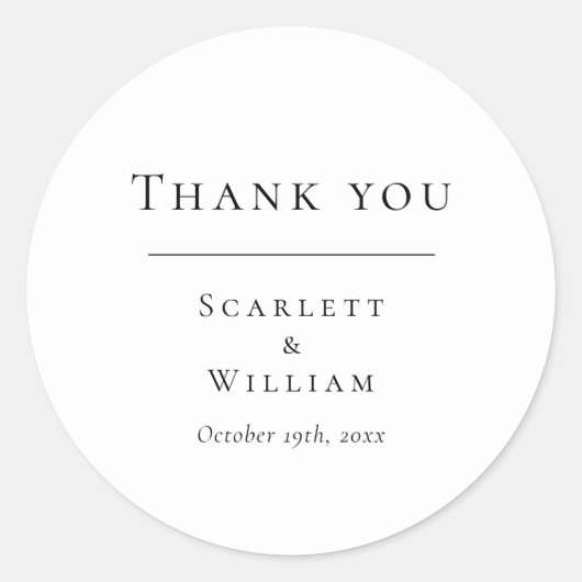 Eenvoudige moderne bruiloft ronde dank u Sticker (Voorkant)