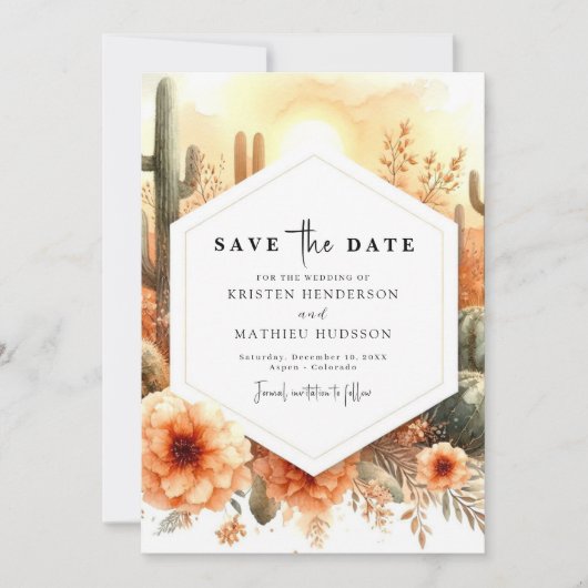 Eenvoudige moderne cactus bruiloft save the date (Voorkant)
