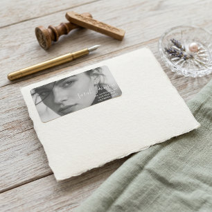 Eenvoudige moderne chic zwart-wit foto op maat gem etiket