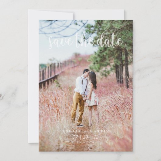 Eenvoudige moderne, elegante aangepaste, scriptfot save the date (Voorkant)
