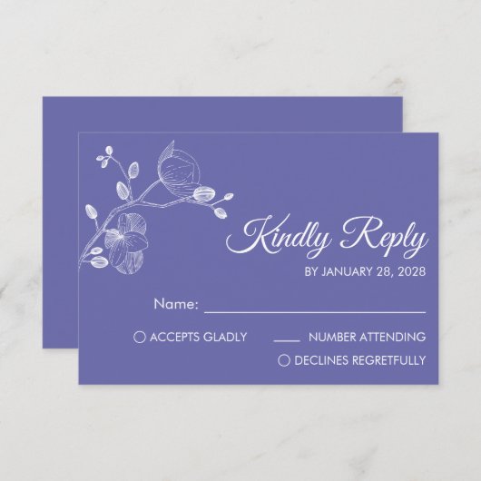 Eenvoudige, moderne elegante orchideeën RSVP kaartje (Voorkant / Achterkant)