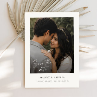 Eenvoudige Moderne Elegante Script Foto Bruiloft Save The Date