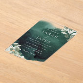 Eenvoudige moderne Emerald Green Leaf bruiloft Acryl Uitnodigingen (Laagn)