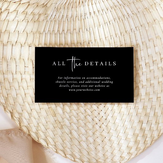 Eenvoudige moderne en minimalistische zwarte bruil informatiekaartje