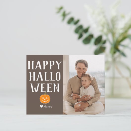 Eenvoudige Moderne Familie Gelukkige Halloween Fot Feestdagenkaart (Staand voorkant)