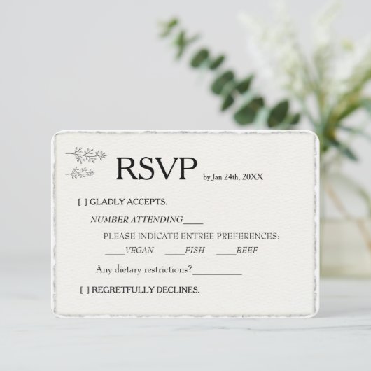 Eenvoudige Moderne Faux Deckled Edge Wedding RSVP (Staand voorkant)