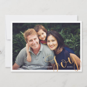 Eenvoudige, moderne Faux Gold Foil Joy-kerstfoto Feestdagenkaart