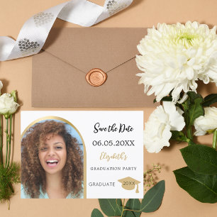 Eenvoudige moderne foto boog goud Graduation Party Save The Date