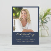 Eenvoudige moderne foto Gold Script Blue Memorial  Aankondiging (Staand voorkant)