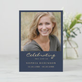 Eenvoudige moderne foto Gold Script Blue Memorial  Aankondiging (Staand voorkant)