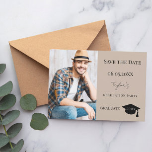 Eenvoudige moderne foto mocha beige man Afstuderen Save The Date