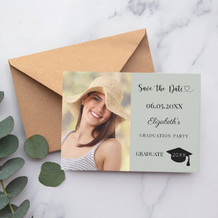 Eenvoudige moderne foto salie groene Afstuderen Save The Date