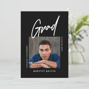 Eenvoudige Moderne Foto Zwart Afstudeerfeest Kaart