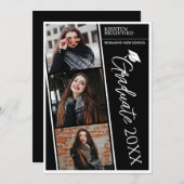 Eenvoudige moderne fotostrips zwart Afstuderen Aankondiging (Voorkant / Achterkant)