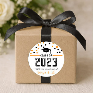 Eenvoudige Moderne Gele Zwarte Afstudeercadeau Sti Ronde Sticker
