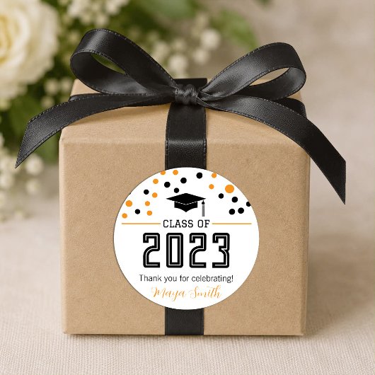 Eenvoudige Moderne Gele Zwarte Afstudeercadeau Sti Ronde Sticker
