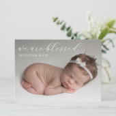 Eenvoudige moderne gezegende Baby foto's Geboorte Aankondiging (Staand voorkant)