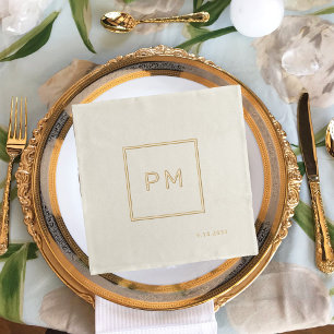 Eenvoudige moderne gouden folie ingelijst bruiloft folie servetten