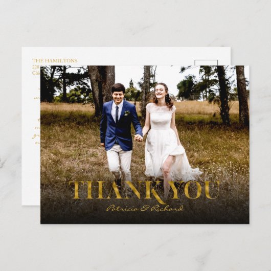 Eenvoudige Moderne Gouden Folie Trouwen Dank u Fot Briefkaart (Voorkant / Achterkant)