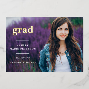 Eenvoudige moderne grad letters gouden foto afstud folie uitnodiging
