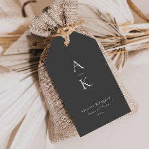 Eenvoudige Moderne Grijze Houtskool Monogram Bruil Cadeaulabel