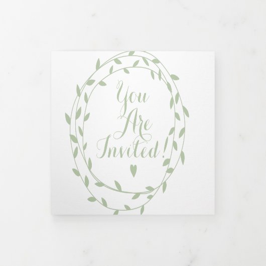 Eenvoudige Moderne Groene Asbruiloft Tri-Fold Invi Drieluik Uitnodiging (Cover)
