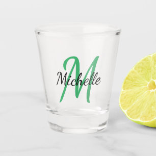 Eenvoudige Moderne Groene Monogrammed Naam + Initi Shot Glas