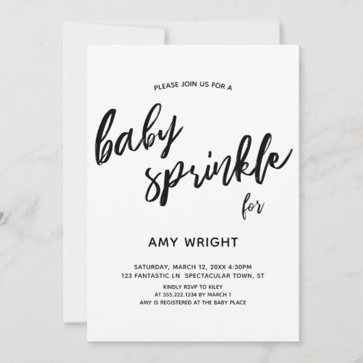Eenvoudige, moderne handschrift Baby Sprinkle Kaart (Voorkant)