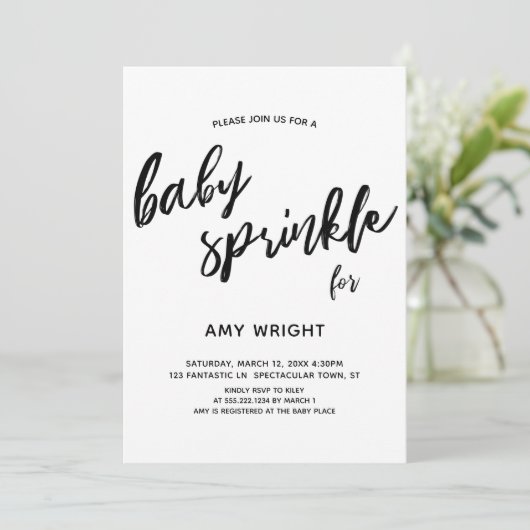 Eenvoudige, moderne handschrift Baby Sprinkle Kaart (Staand voorkant)