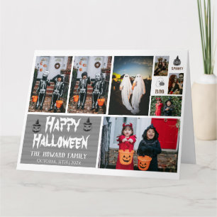 Eenvoudige Moderne Houten Spooky Halloween Fotocol Kaart