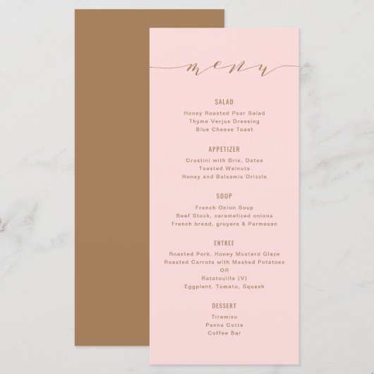 Eenvoudige moderne kalligrafie blush en bruin menu (Voorkant / Achterkant)