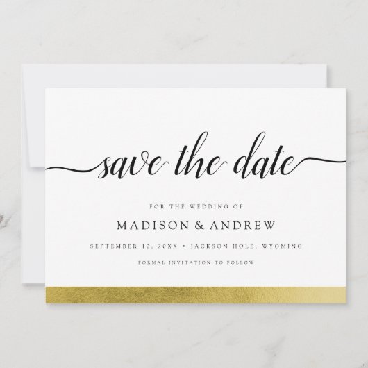 Eenvoudige moderne kalligrafie gouden save the dat save the date (Voorkant)
