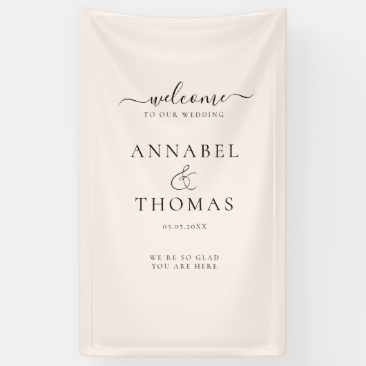 Eenvoudige moderne kalligrafie "Welkom" bruiloft Spandoek (Verticaal)