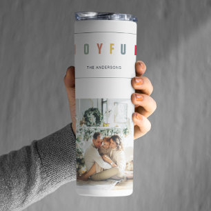 Eenvoudige, moderne kerstfoto   Joyful Holiday Thermosbeker