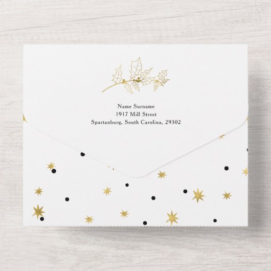 Eenvoudige, moderne kerstkaarten en heldere kerstk all in one uitnodiging (Achterkant)