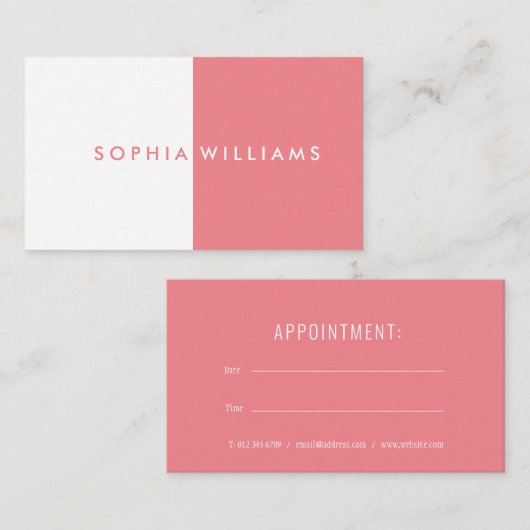 Eenvoudige moderne koraalrode en witte afspraakkaa visitekaartje (Voorkant / Achterkant)