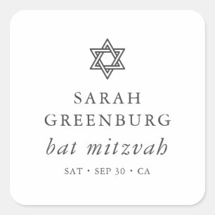 Eenvoudige moderne legant ster van David Bat Mitzv Vierkante Sticker