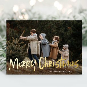 Eenvoudige moderne letters twee foto Vrolijk Kerst Folie Feestdagen Briefkaart