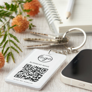 Eenvoudige moderne Logo QR Code Business Sleutelhanger